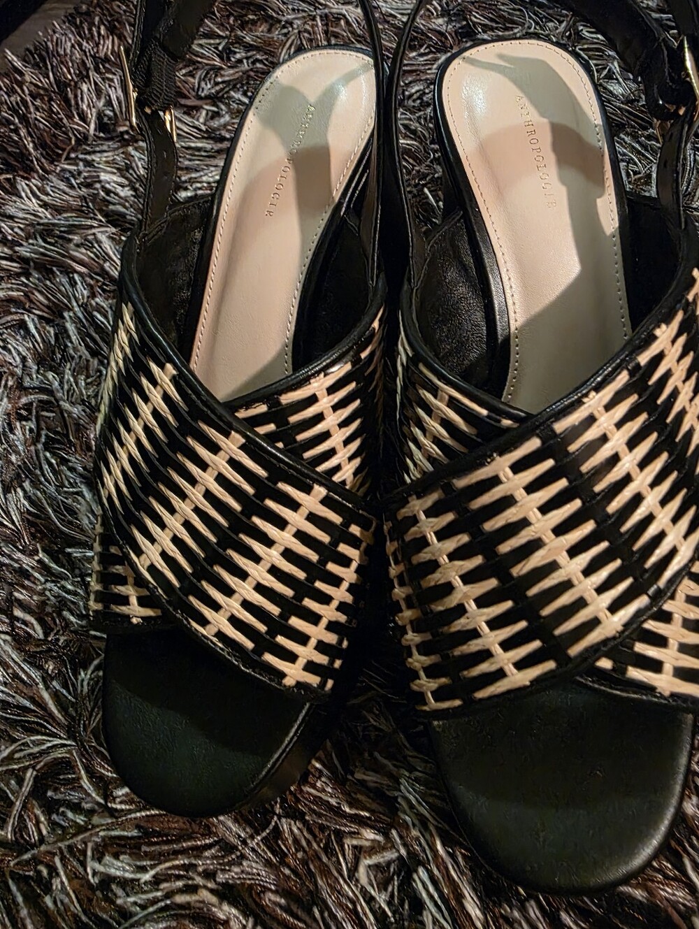 Woven Black and Beige Slingback Sandals for Women